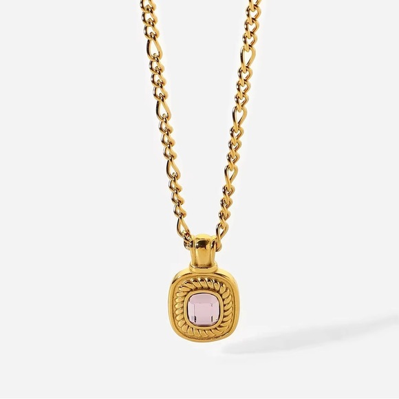 18K Gold Plated - Pink Pendant Necklace - Picture 1 of 5